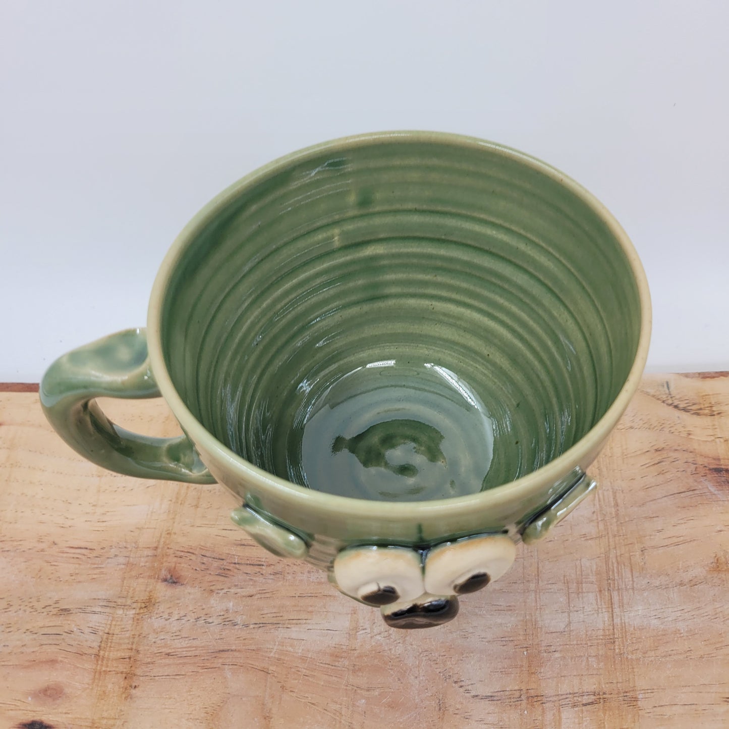 Cat lover Soup Mug | PRISCILLA Cat by Nelson Studio | Funny Feline Face Bowl with Small Handle | Green