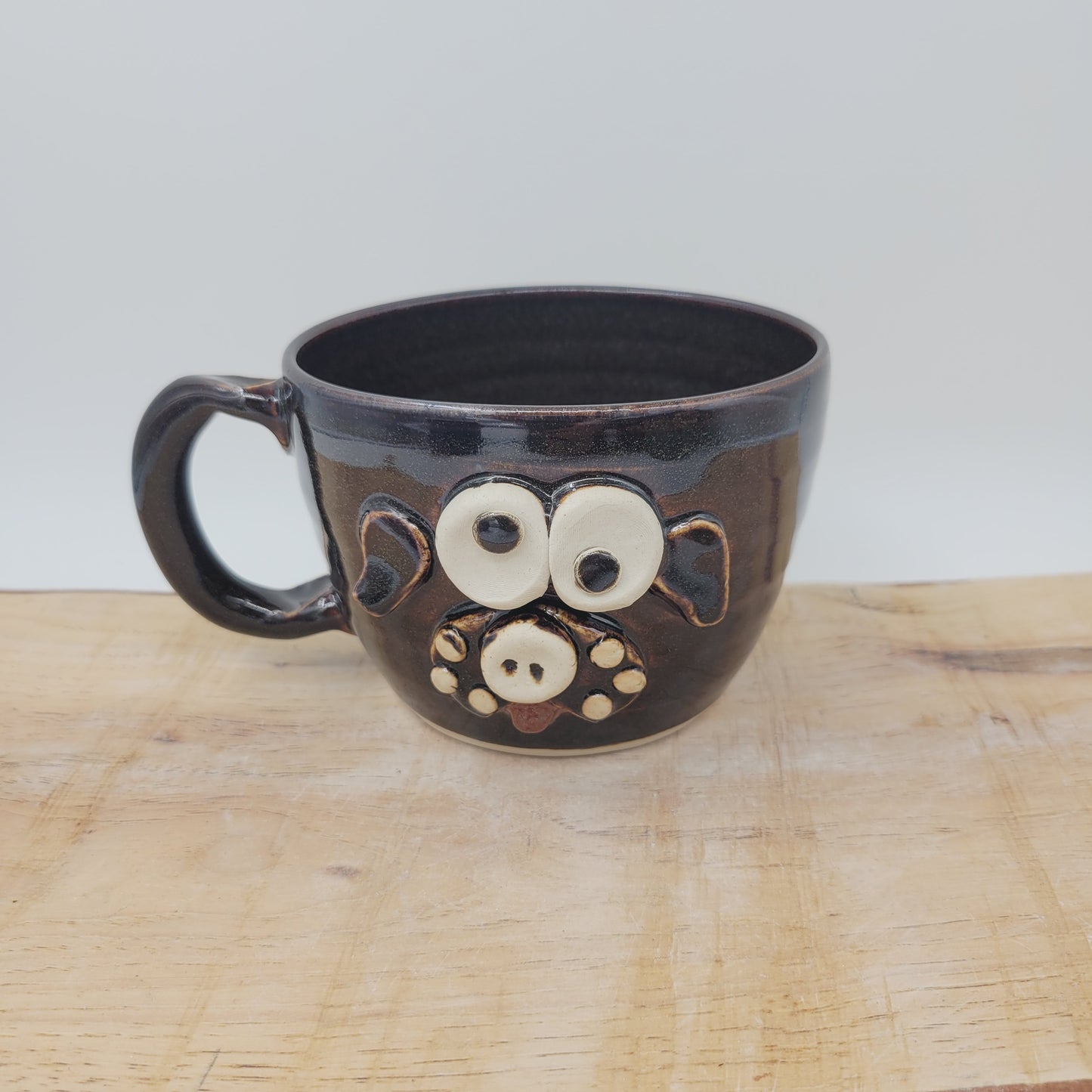 Dog Themed Soup Mug | Puppy Face Bowl with Handle by Nelson Studio | Black