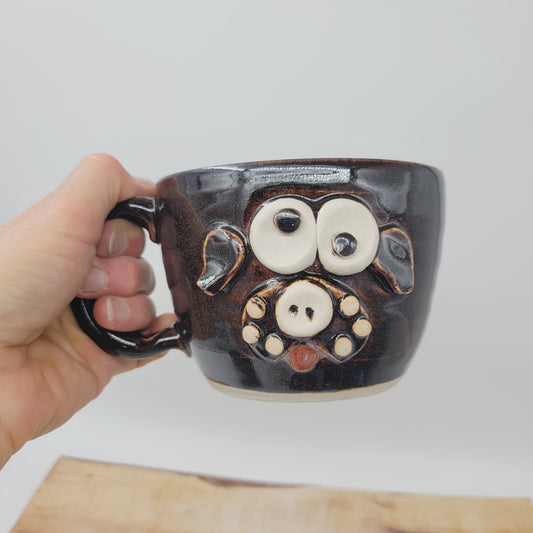 Dog Themed Soup Mug | Puppy Face Bowl with Handle by Nelson Studio | Black