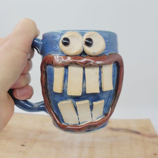 Not a Morning Person Coffee Cup | Funny Face Mug | Nelson Studio Ug Chug | 16 Ounces | Blue