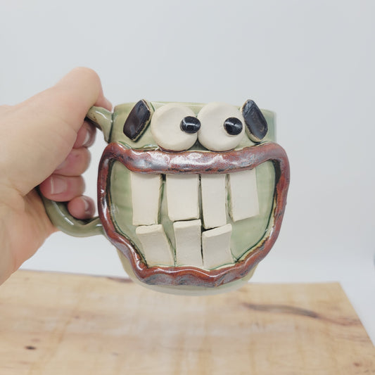 Huge Smiley Face Mug. Big Grin Green Coffee Cups and Mugs. Nelson Studio Handmade Stoneware Pottery Tankard. 16 Ounces (Copy)