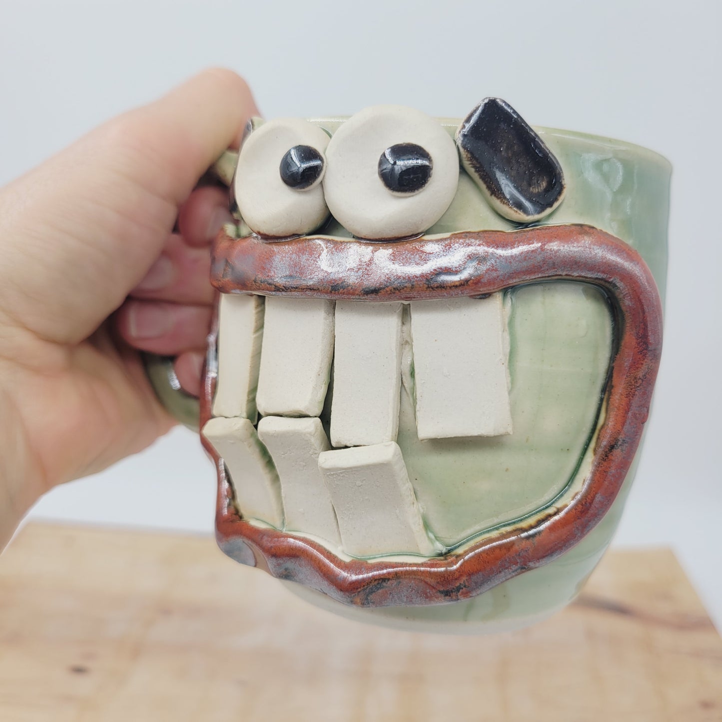 Huge Smiley Face Mug. Big Grin Green Coffee Cups and Mugs. Nelson Studio Handmade Stoneware Pottery Tankard. 16 Ounces (Copy)