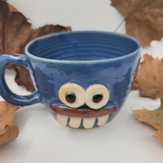 Funny Cereal Bowl Chili Crock | Blue | Handmade Stoneware Pottery Chicken Soup Mug | Bowl with Small Handle