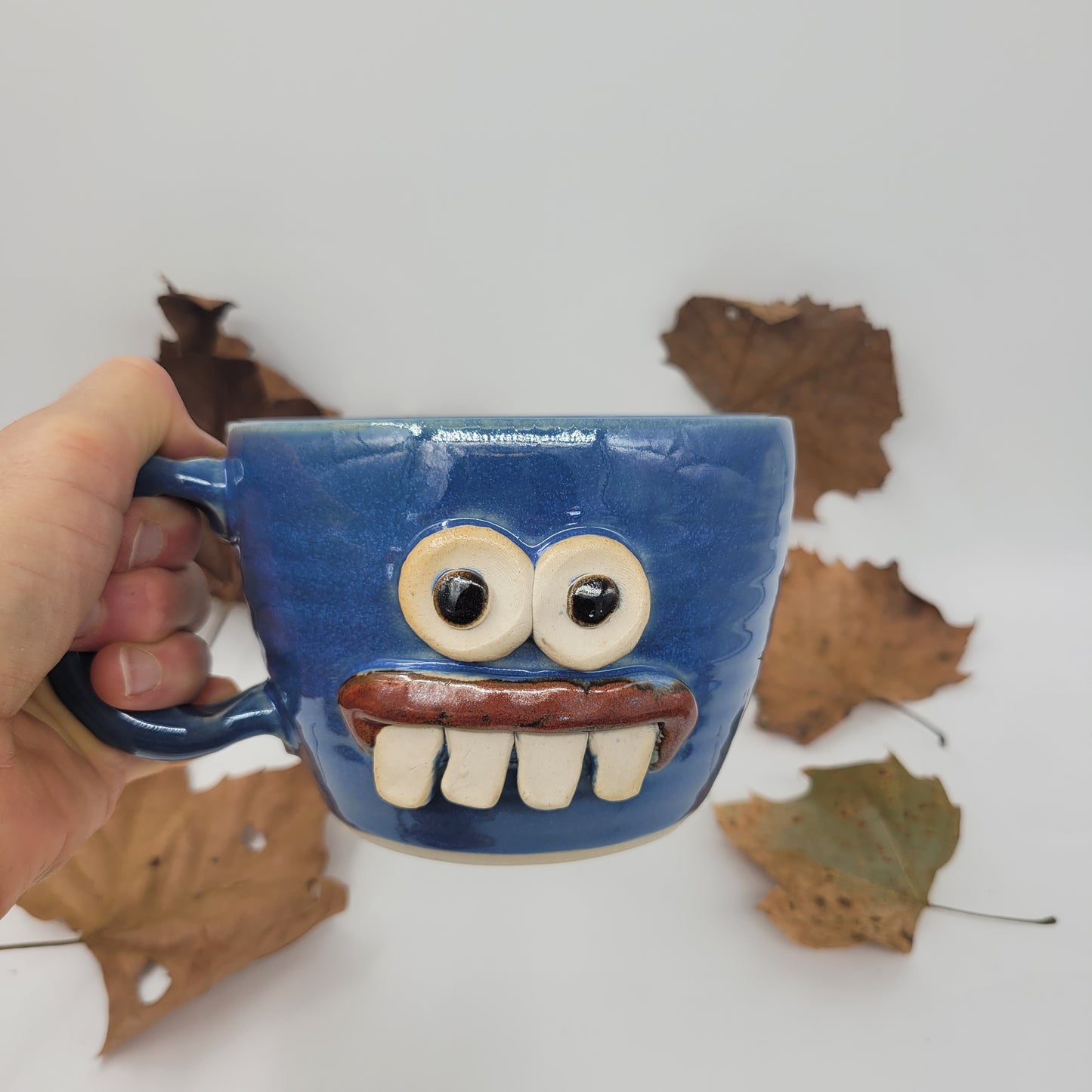 Funny Cereal Bowl Chili Crock | Blue | Handmade Stoneware Pottery Chicken Soup Mug | Bowl with Small Handle