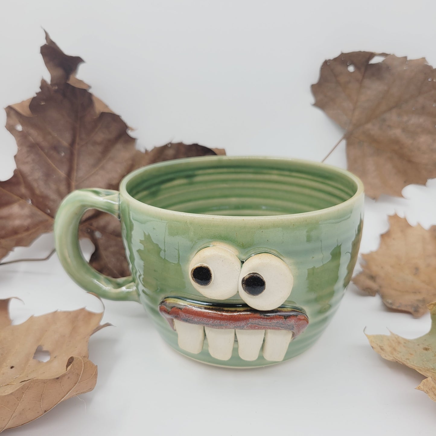 Funny Cereal Bowl Chili Crock | Green| Handmade Stoneware Pottery Chicken Soup Mug | Bowl with Small Handle
