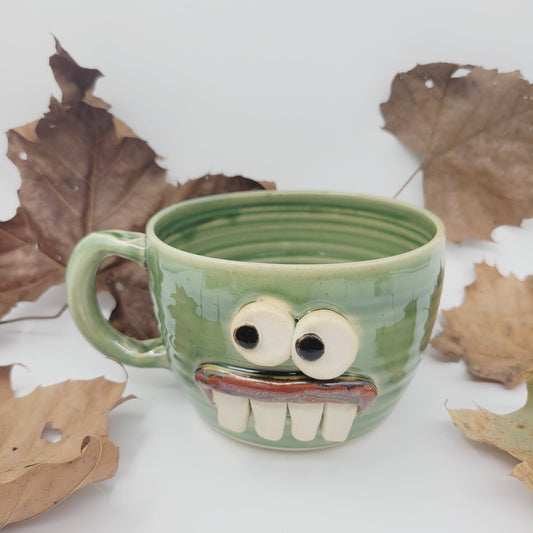 Funny Cereal Bowl Chili Crock | Green| Handmade Stoneware Pottery Chicken Soup Mug | Bowl with Small Handle