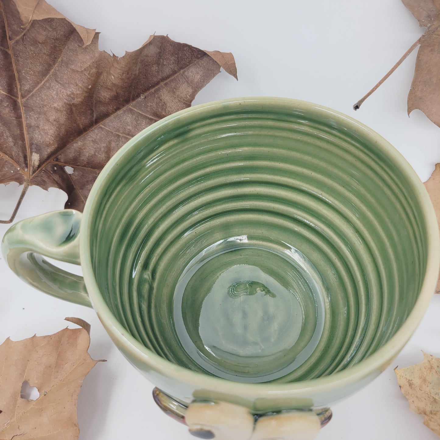 Funny Cereal Bowl Chili Crock | Green| Handmade Stoneware Pottery Chicken Soup Mug | Bowl with Small Handle