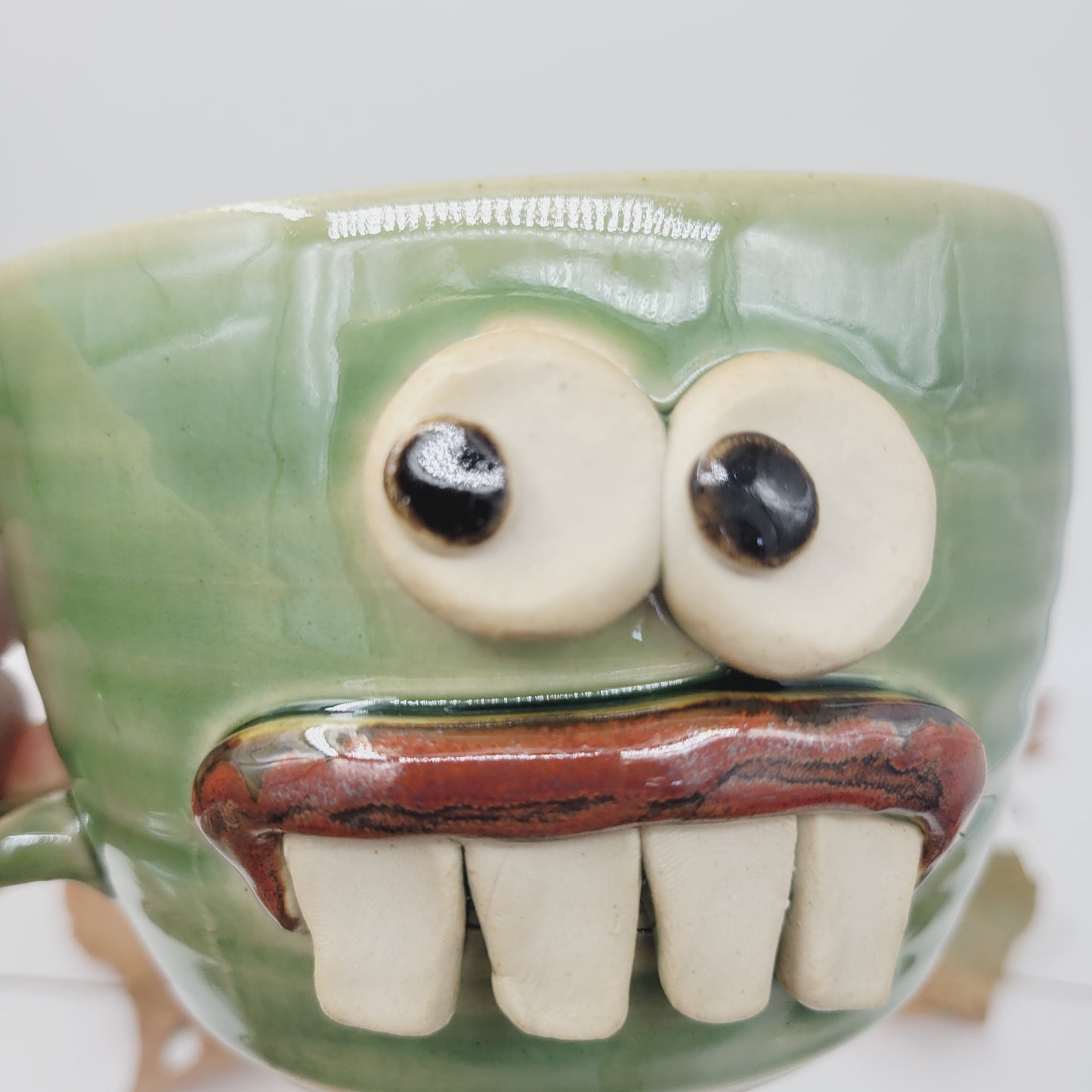 Funny Cereal Bowl Chili Crock | Green| Handmade Stoneware Pottery Chicken Soup Mug | Bowl with Small Handle