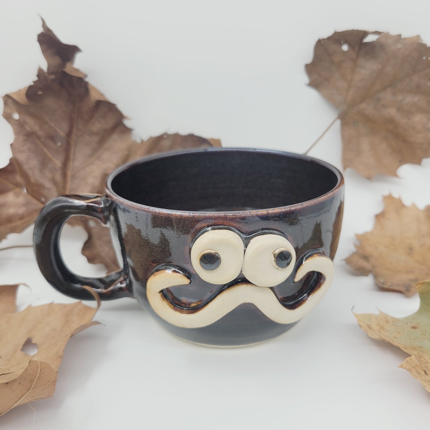 Handlebar Mustache Small Bowl with Handle | Black | Handmade Stoneware Pottery Soup Mug | Nelson Studio Ug Chug