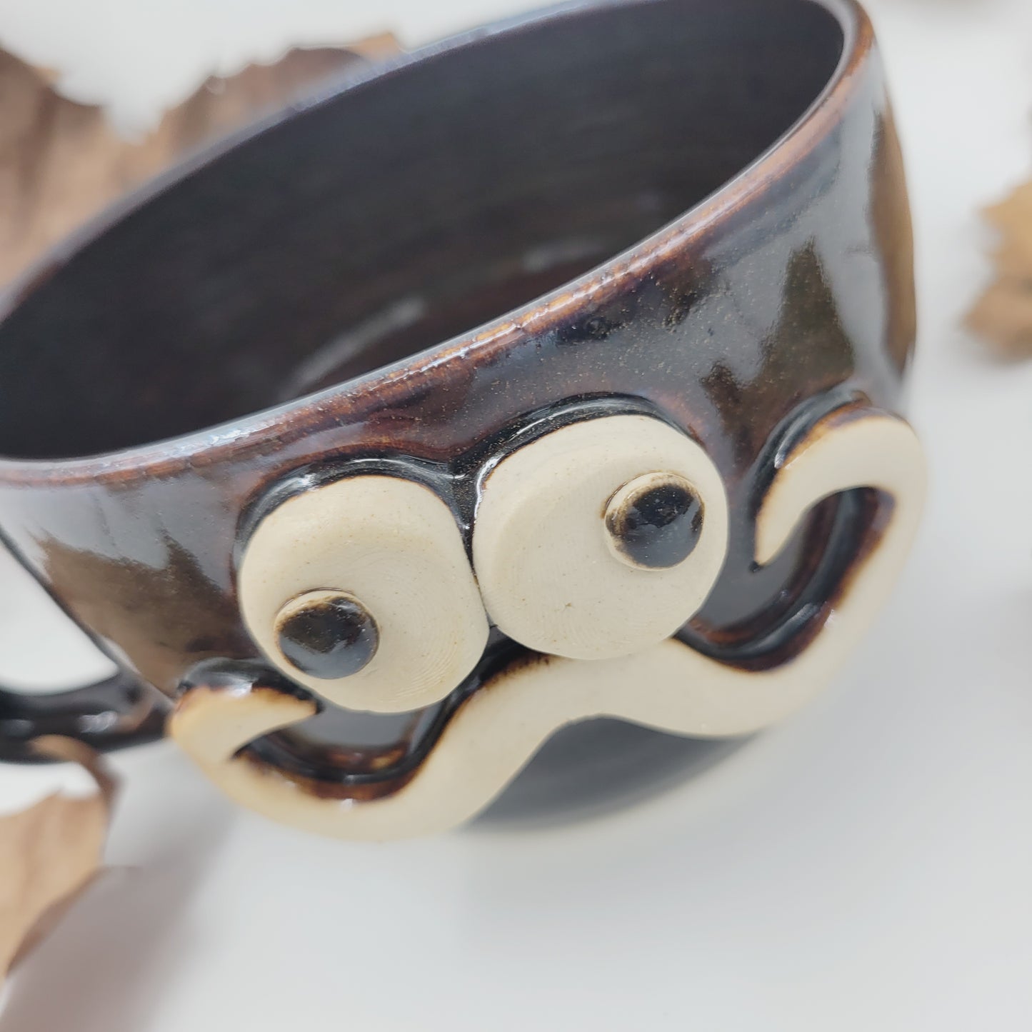 Handlebar Mustache Small Bowl with Handle | Black | Handmade Stoneware Pottery Soup Mug | Nelson Studio Ug Chug