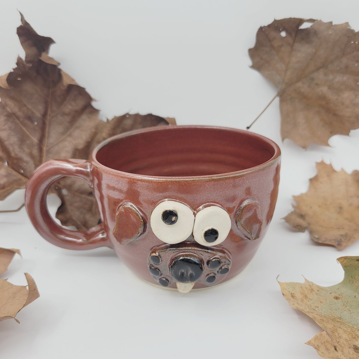 Dog Themed Soup Mug | Puppy Face Bowl with Handle by Nelson Studio | Brick Red