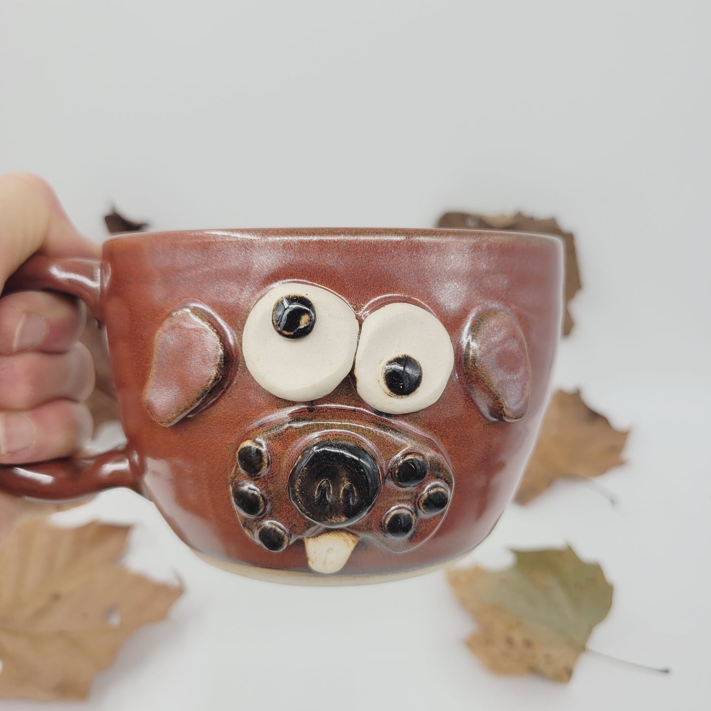 Dog Themed Soup Mug | Puppy Face Bowl with Handle by Nelson Studio | Brick Red