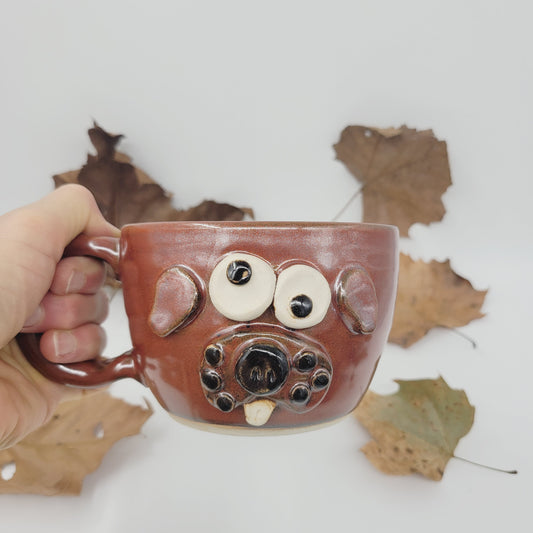 Dog Themed Soup Mug | Puppy Face Bowl with Handle by Nelson Studio | Brick Red