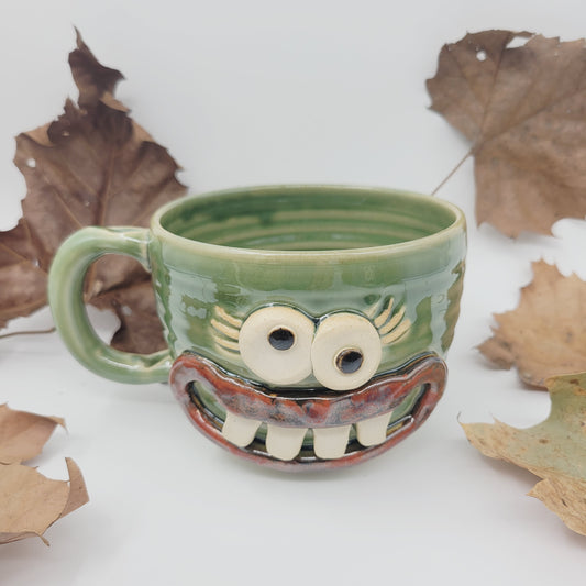 Woman's Cereal Bowl Chili Crock | Green | Handmade Stoneware Pottery Soup Mug | Bowl with Small Handle