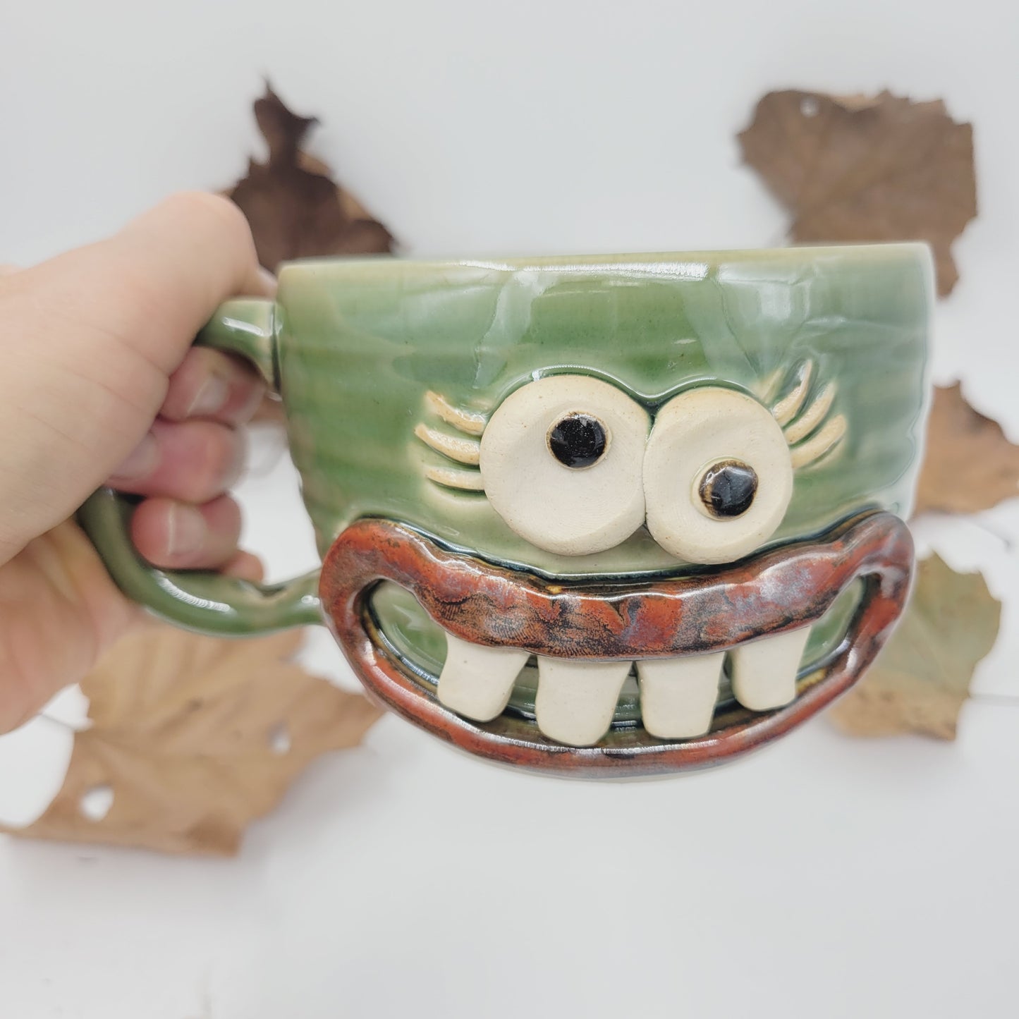 Woman's Cereal Bowl Chili Crock | Green | Handmade Stoneware Pottery Soup Mug | Bowl with Small Handle