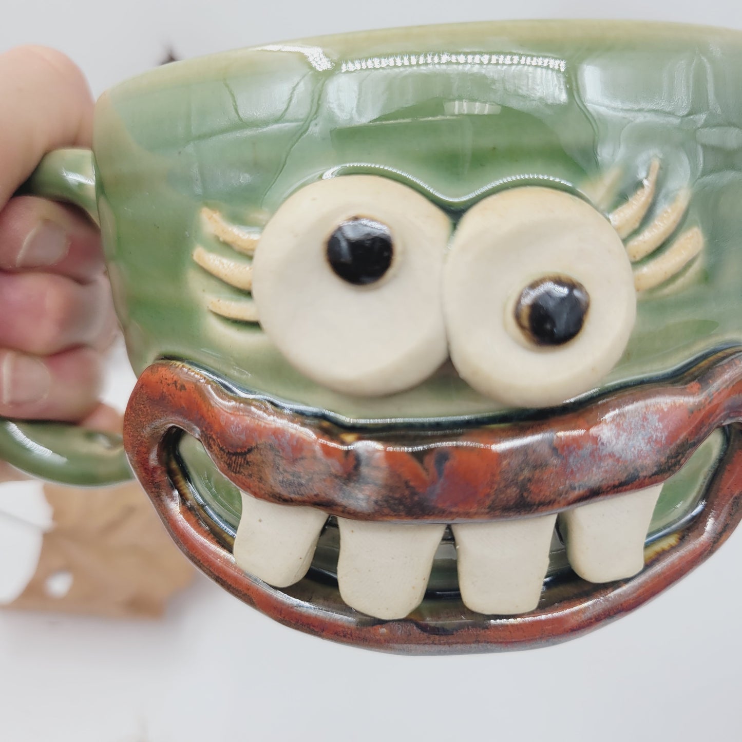 Woman's Cereal Bowl Chili Crock | Green | Handmade Stoneware Pottery Soup Mug | Bowl with Small Handle