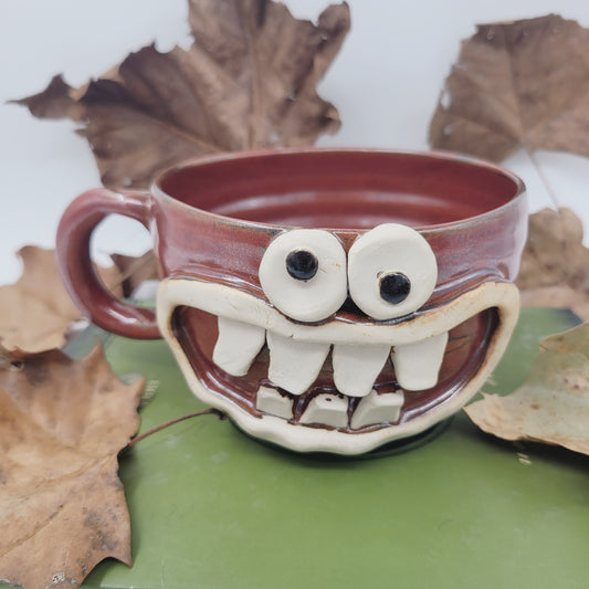 Funny Man's Cereal Bowl Chili Crock | Brick Red | Handmade Stoneware Pottery Soup Mug | Bowl with Small Handle