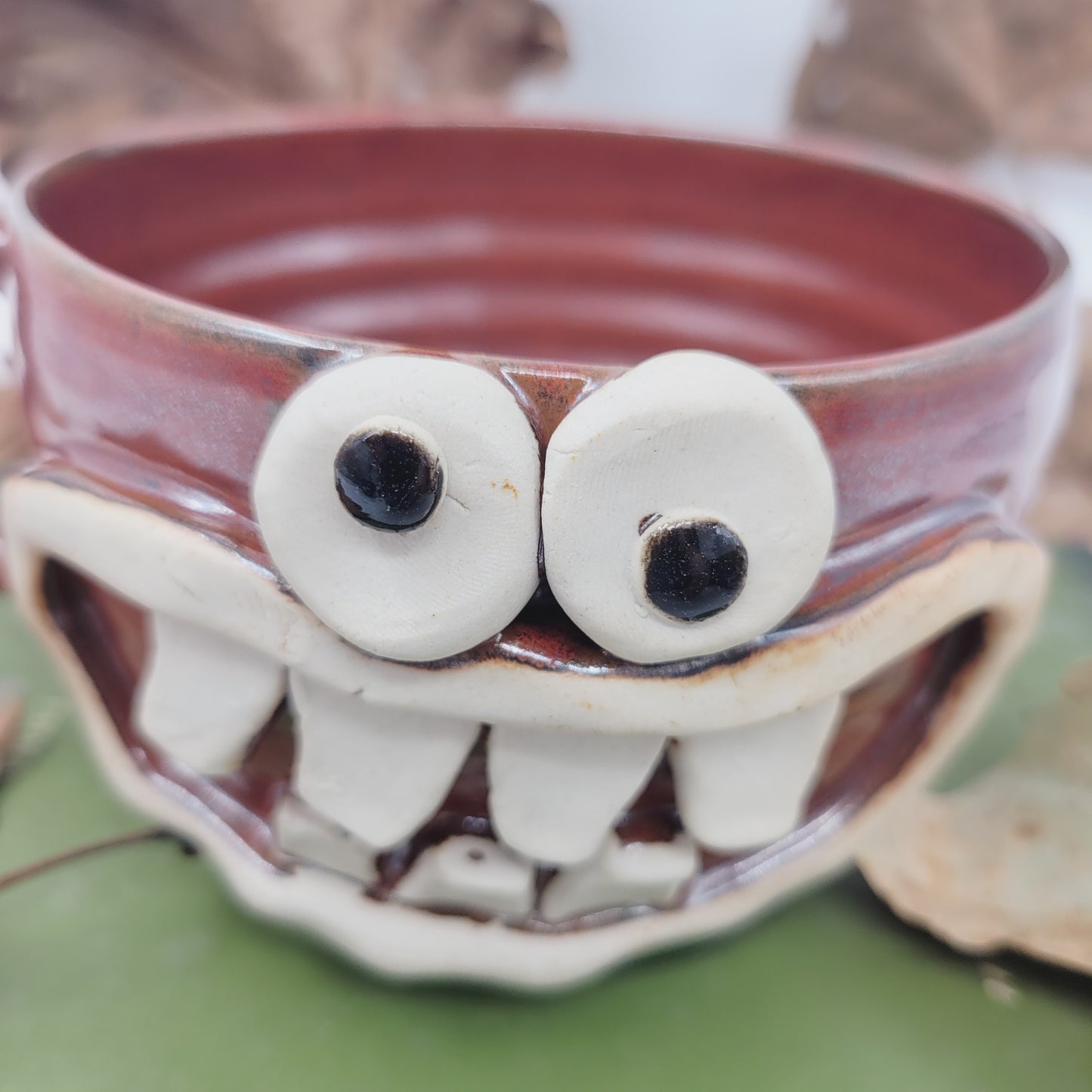 Funny Man's Cereal Bowl Chili Crock | Brick Red | Handmade Stoneware Pottery Soup Mug | Bowl with Small Handle