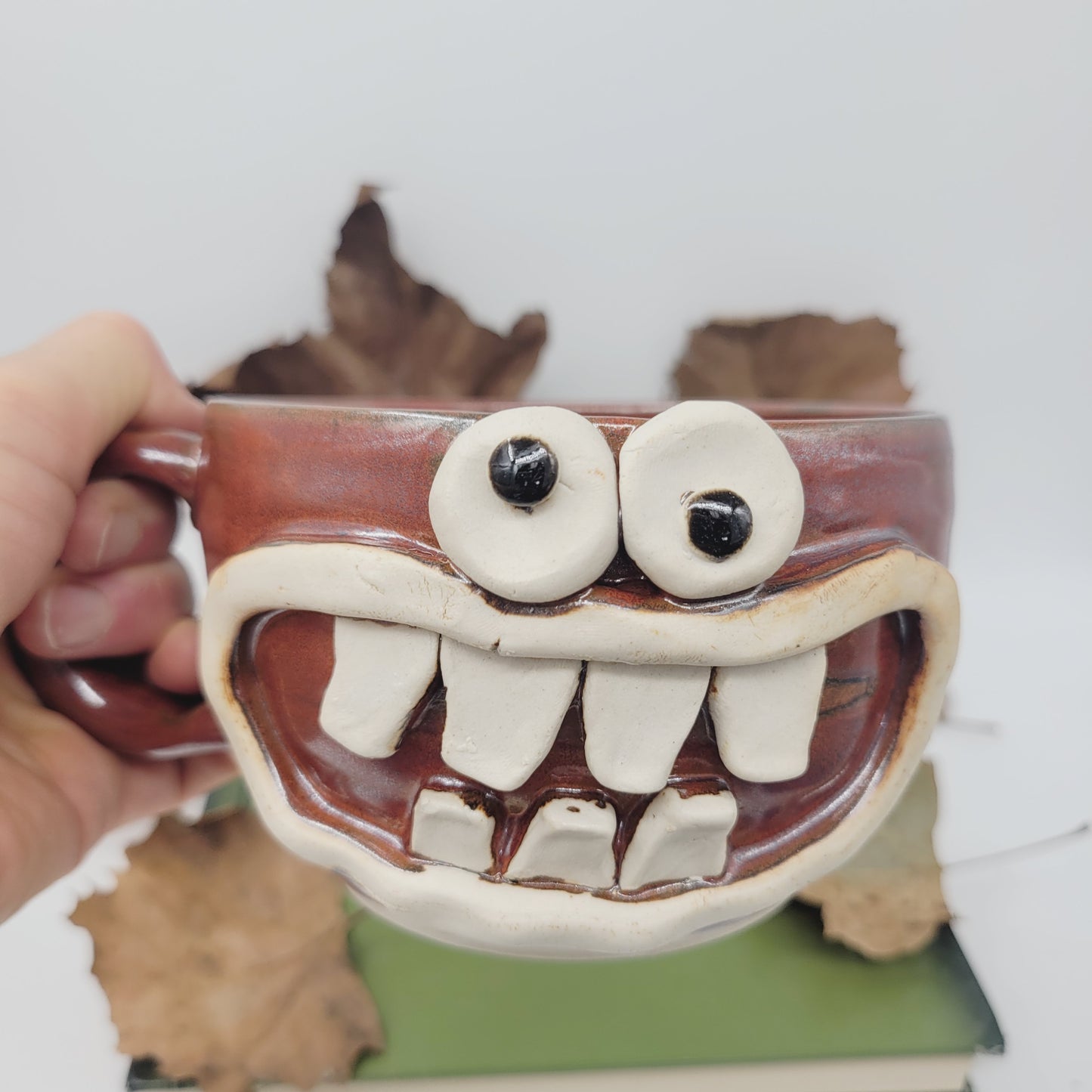 Funny Man's Cereal Bowl Chili Crock | Brick Red | Handmade Stoneware Pottery Soup Mug | Bowl with Small Handle