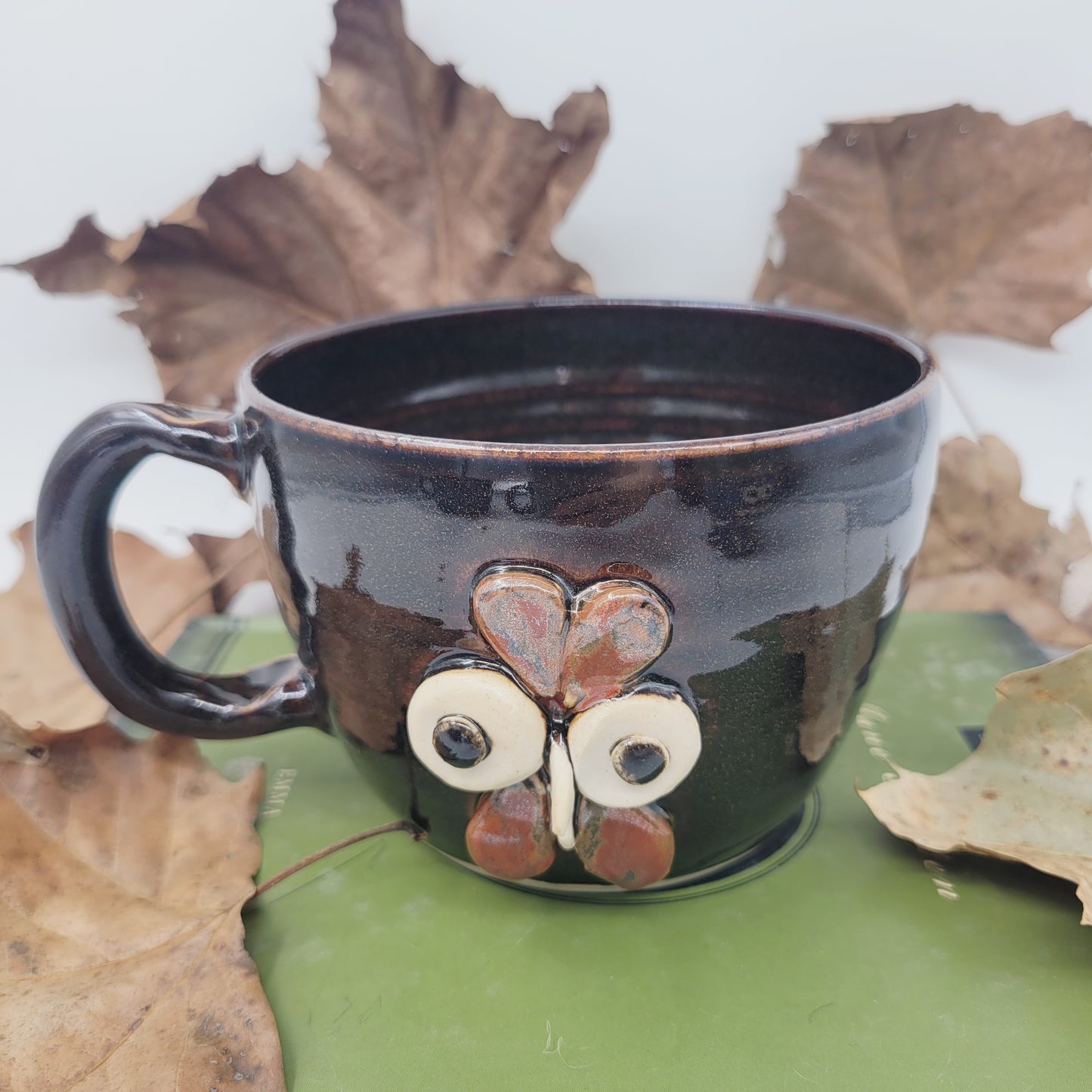 Rooster Soup Mug | Chicken Collector Bowl with Handle | Handmade Stoneware Clay Pottery | Green | Nelson Studio Ug Chug | Farm Animals