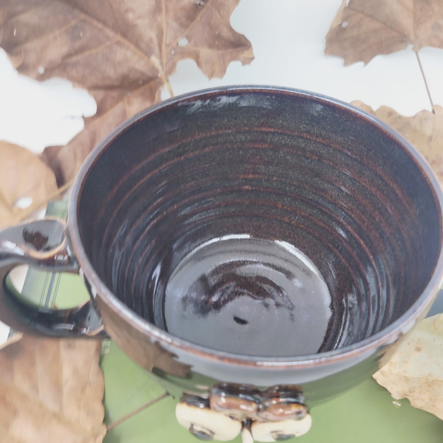 Rooster Soup Mug | Chicken Collector Bowl with Handle | Handmade Stoneware Clay Pottery | Green | Nelson Studio Ug Chug | Farm Animals