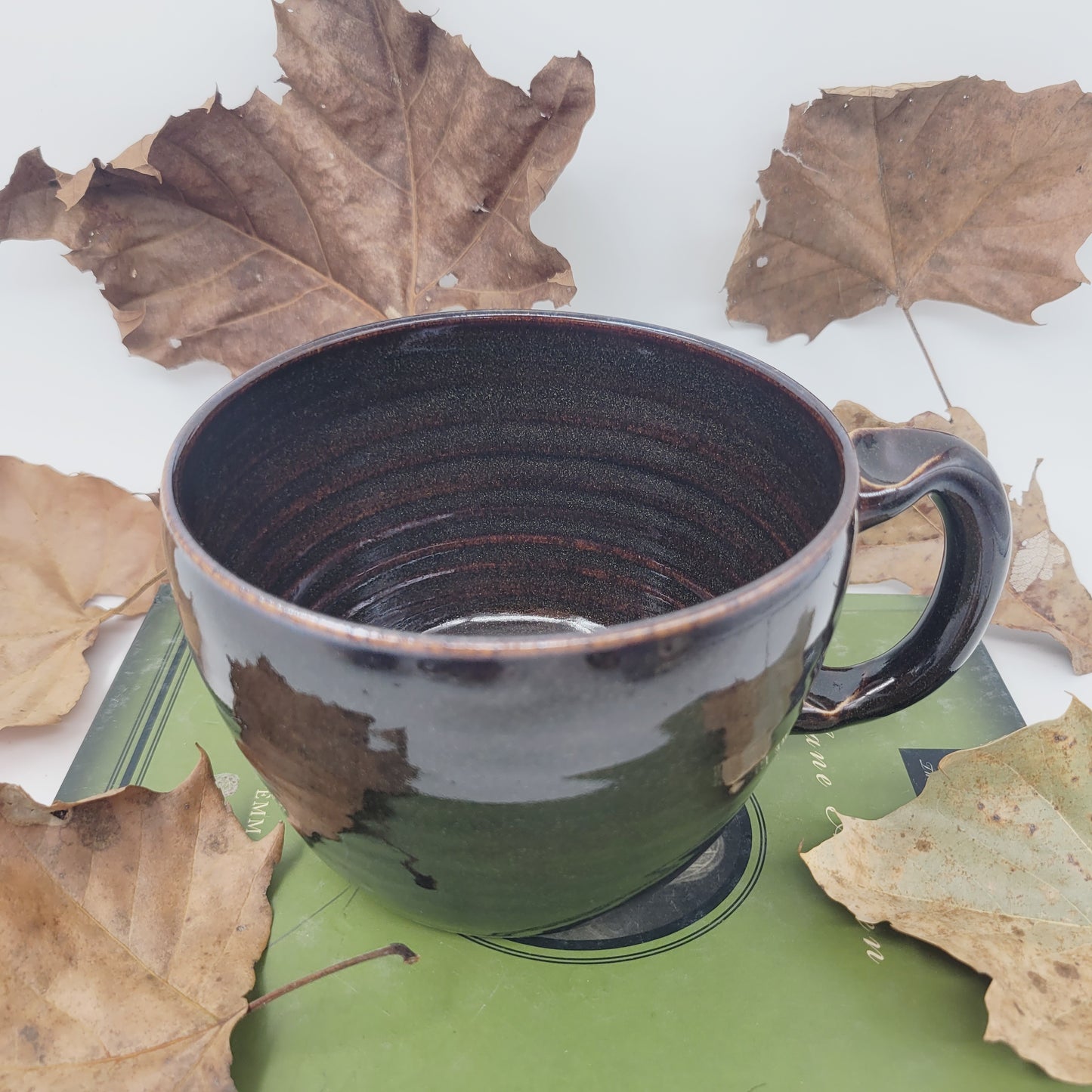 Rooster Soup Mug | Chicken Collector Bowl with Handle | Handmade Stoneware Clay Pottery | Green | Nelson Studio Ug Chug | Farm Animals