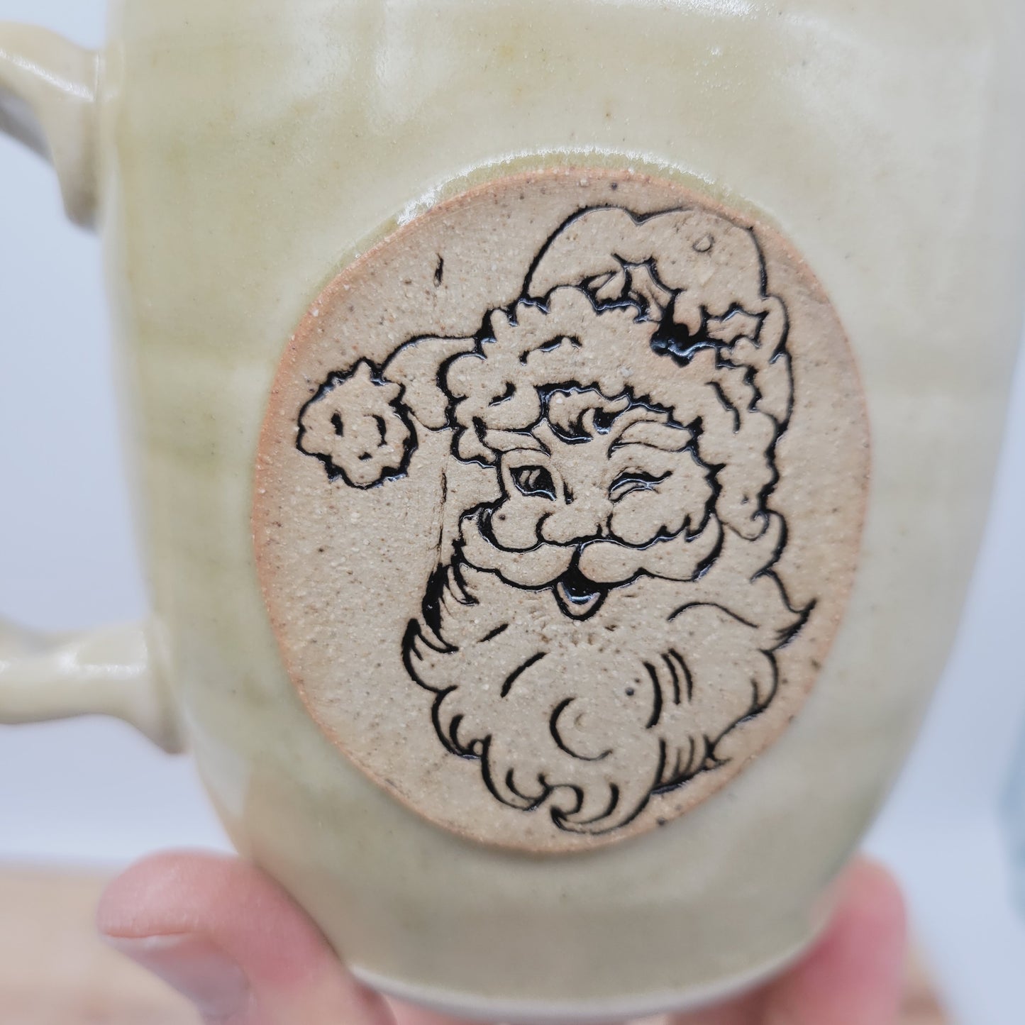 Vintage Santa Mug | Christmas Morning Coffee Cup | Old Fashioned Hot Chocolate Pottery Mug | White | Large 16 Ounces