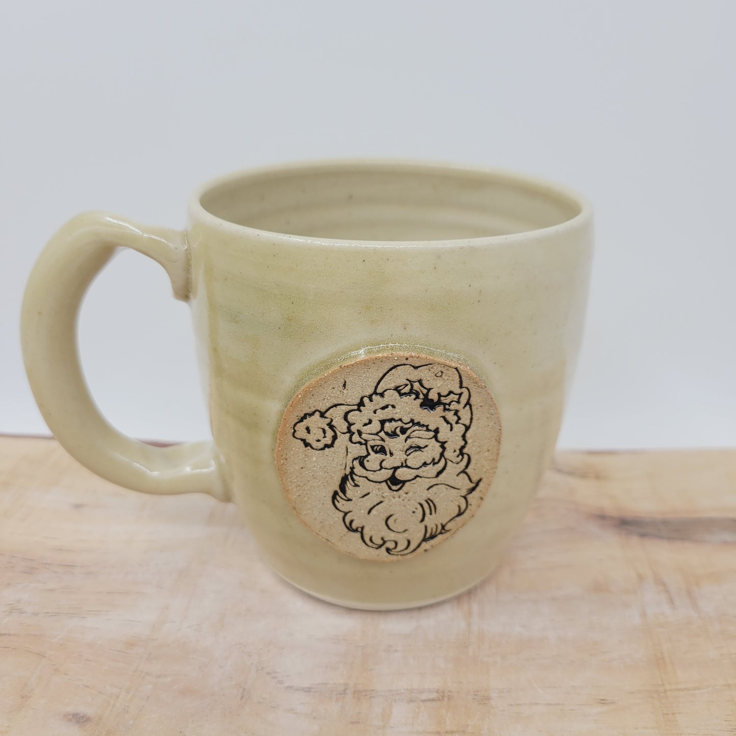 Vintage Santa Mug | Christmas Morning Coffee Cup | Old Fashioned Hot Chocolate Pottery Mug | White | Large 16 Ounces