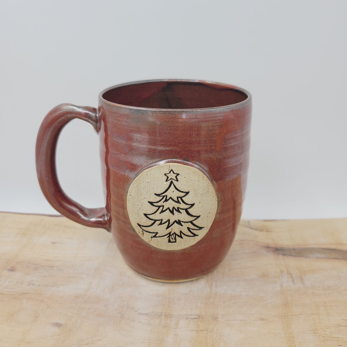 Christmas Tree Coffee Cup | Hot Chocolate Old Fashioned Pottery Mug | Red | Large 16 Ounces