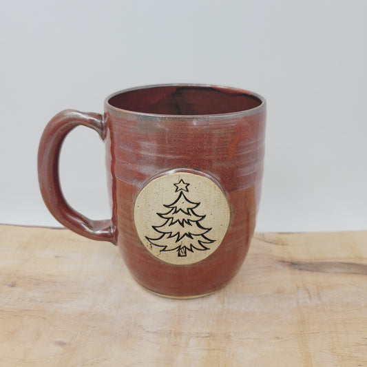 Christmas Tree Coffee Cup | Hot Chocolate Old Fashioned Pottery Mug | Red | Large 16 Ounces