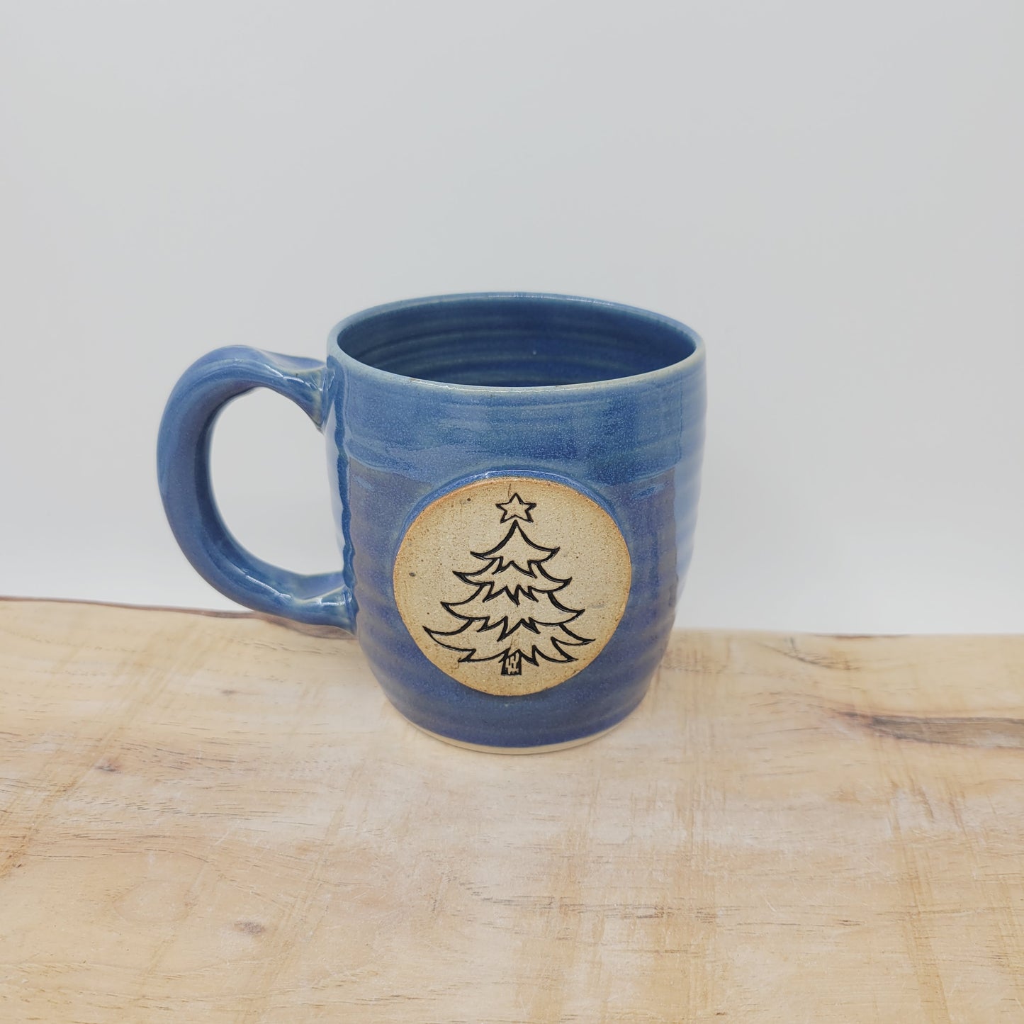 Christmas Tree Coffee Cup | Hot Chocolate Old Fashioned Pottery Mug | Blue | Medium 12 Ounces