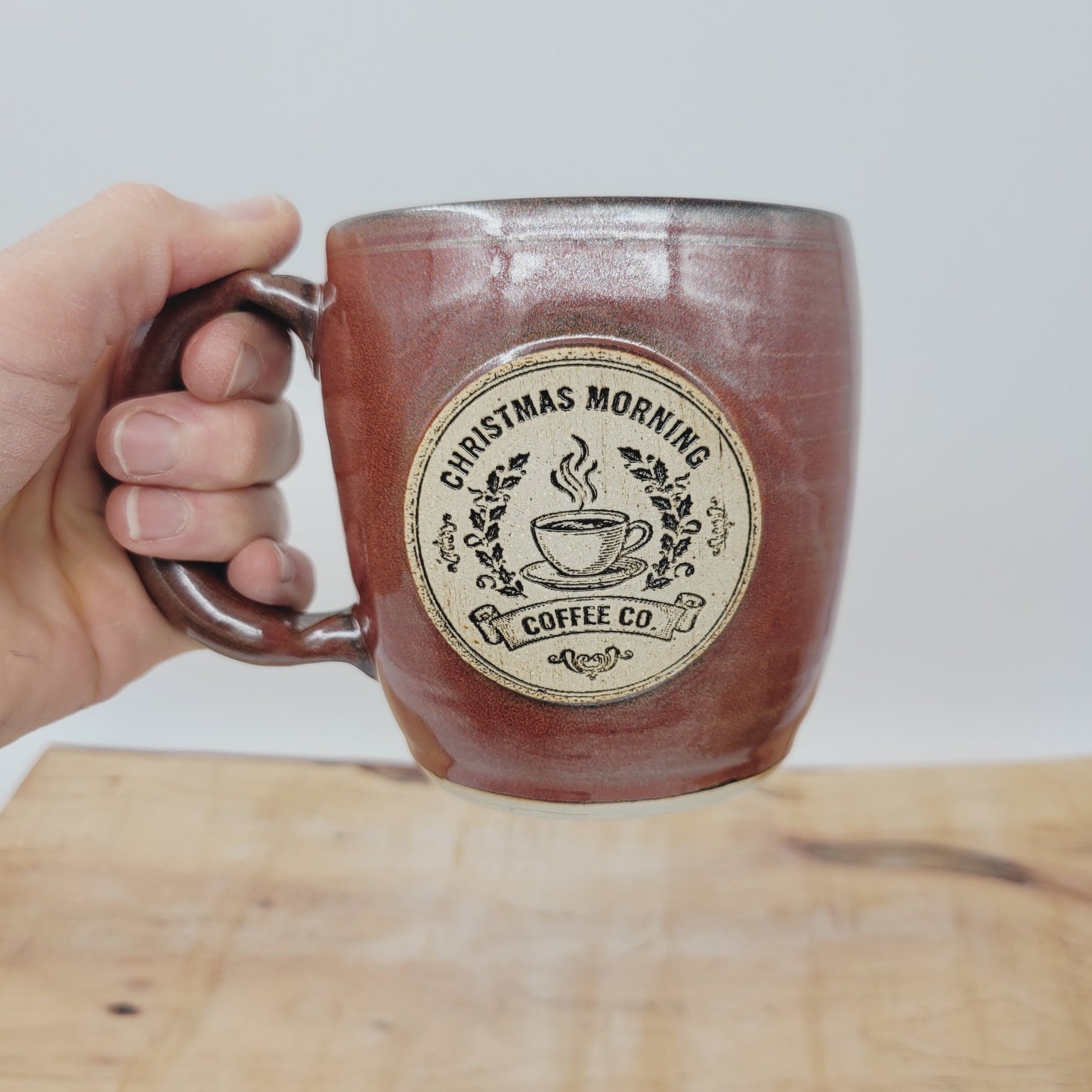 Christmas Morning Coffee Cup | Red | Handmade Stoneware Pottery Hot Chocolate Mug