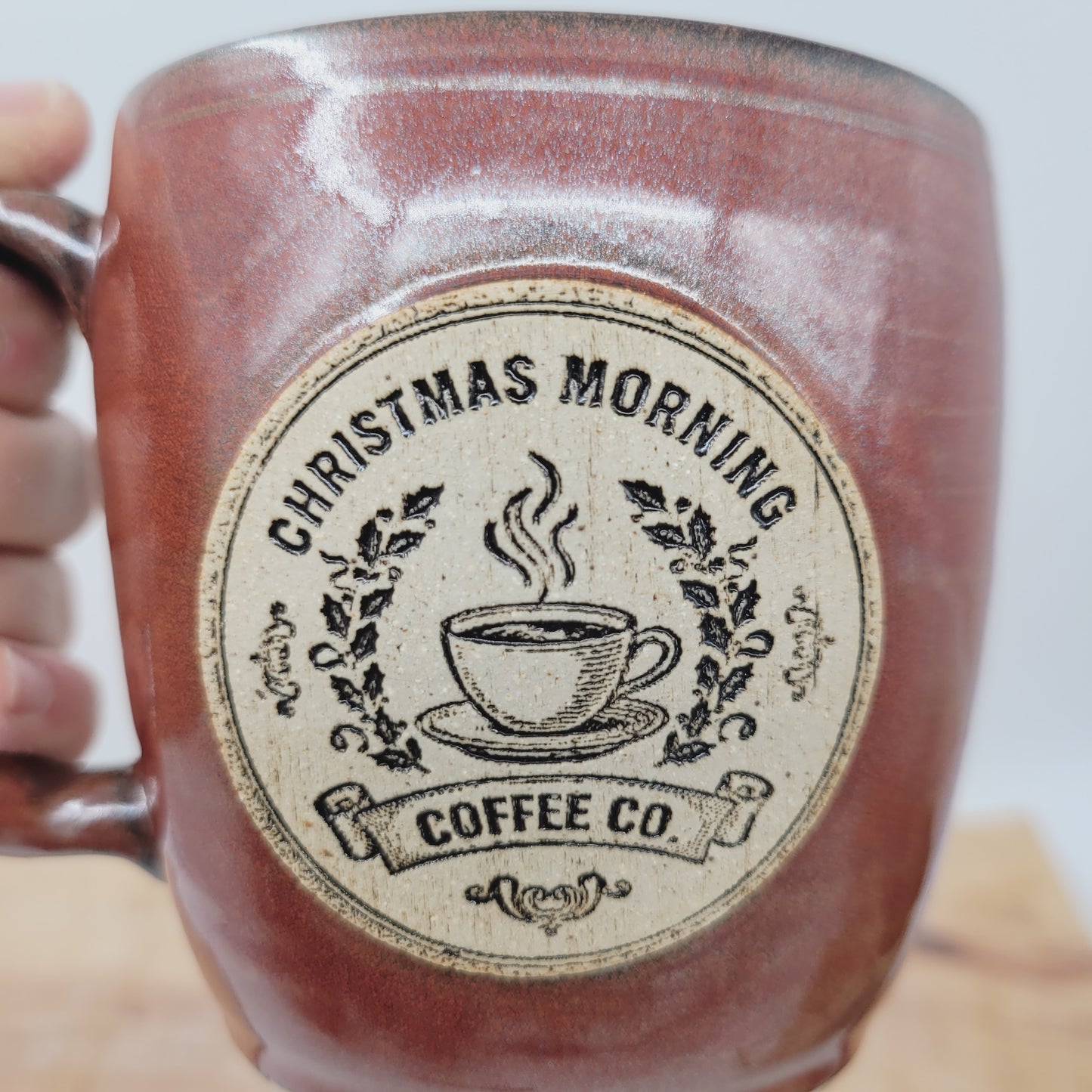 Christmas Morning Coffee Cup | Red | Handmade Stoneware Pottery Hot Chocolate Mug