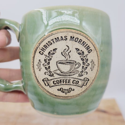 Christmas Morning Coffee Cup | Green | Handmade Stoneware Pottery Hot Chocolate Mug