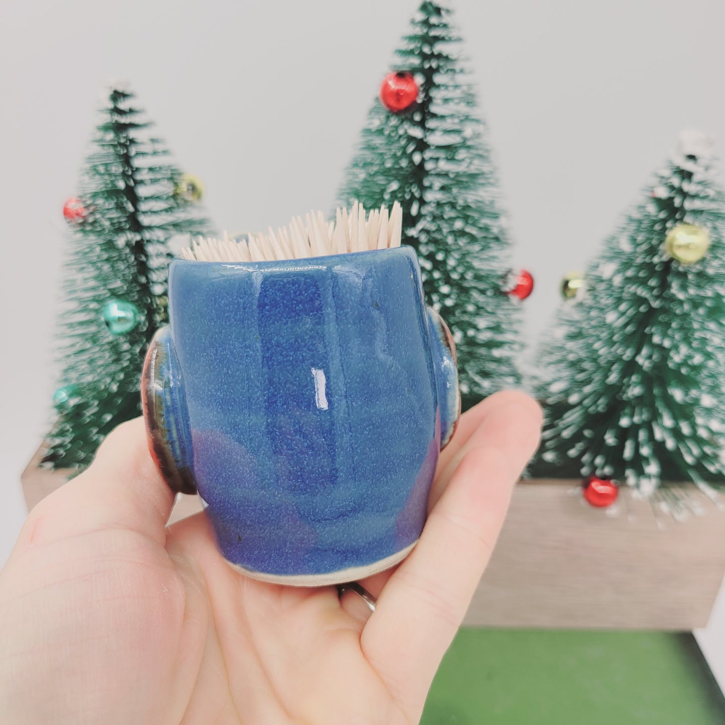 Toothpick Holder | Paperclip Cup | Funny Face Mini Pottery | Blue | Nelson Studio Ug Chug