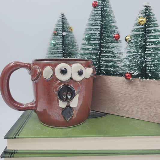 Goat Face Coffee Cup | Red | Homesteading Animal Loving Country Kitchen | Fun Barnyard Animals Stoneware Goat Lover Mug