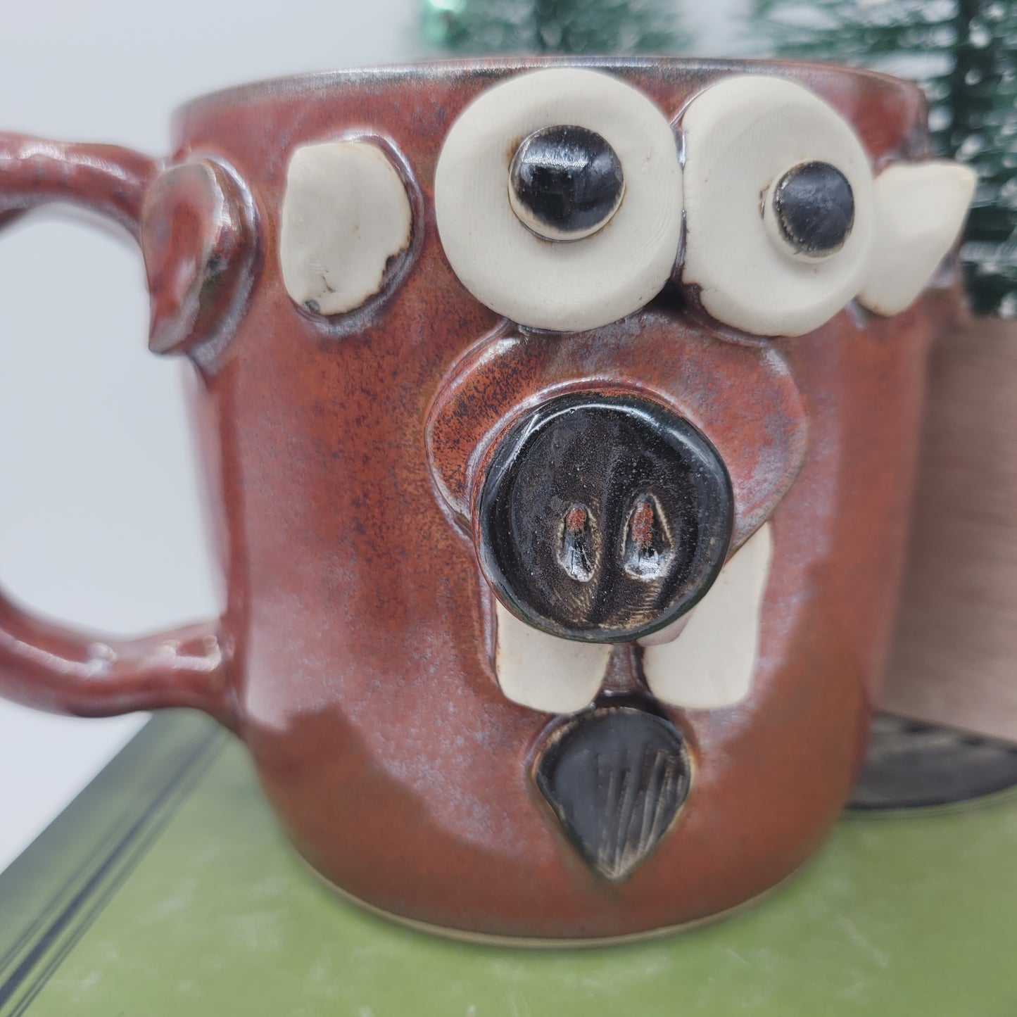 Goat Face Coffee Cup | Red | Homesteading Animal Loving Country Kitchen | Fun Barnyard Animals Stoneware Goat Lover Mug