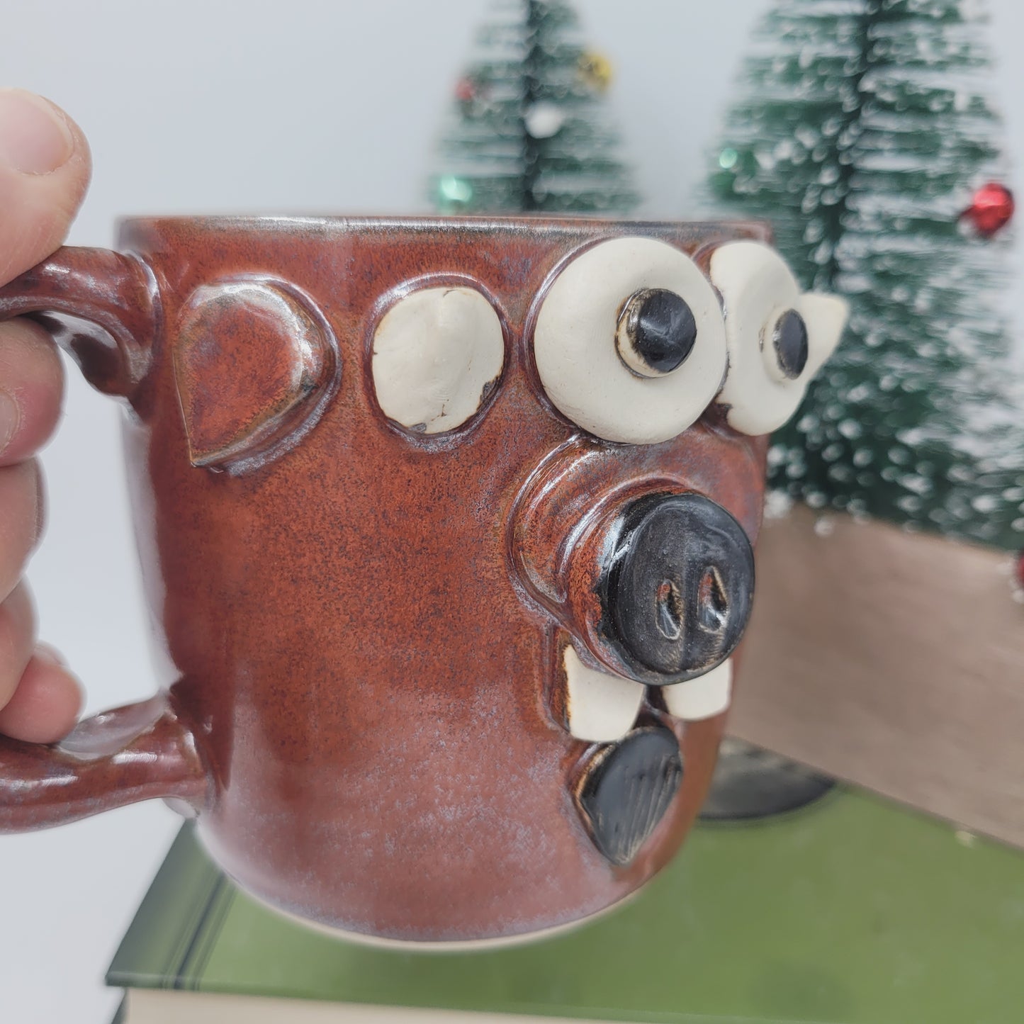Goat Face Coffee Cup | Red | Homesteading Animal Loving Country Kitchen | Fun Barnyard Animals Stoneware Goat Lover Mug
