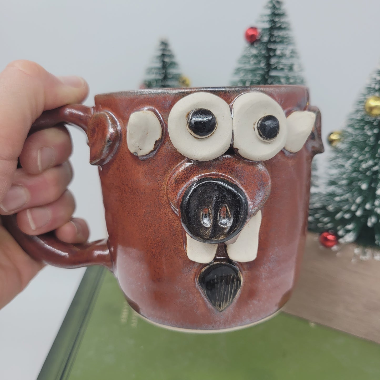 Goat Face Coffee Cup | Red | Homesteading Animal Loving Country Kitchen | Fun Barnyard Animals Stoneware Goat Lover Mug
