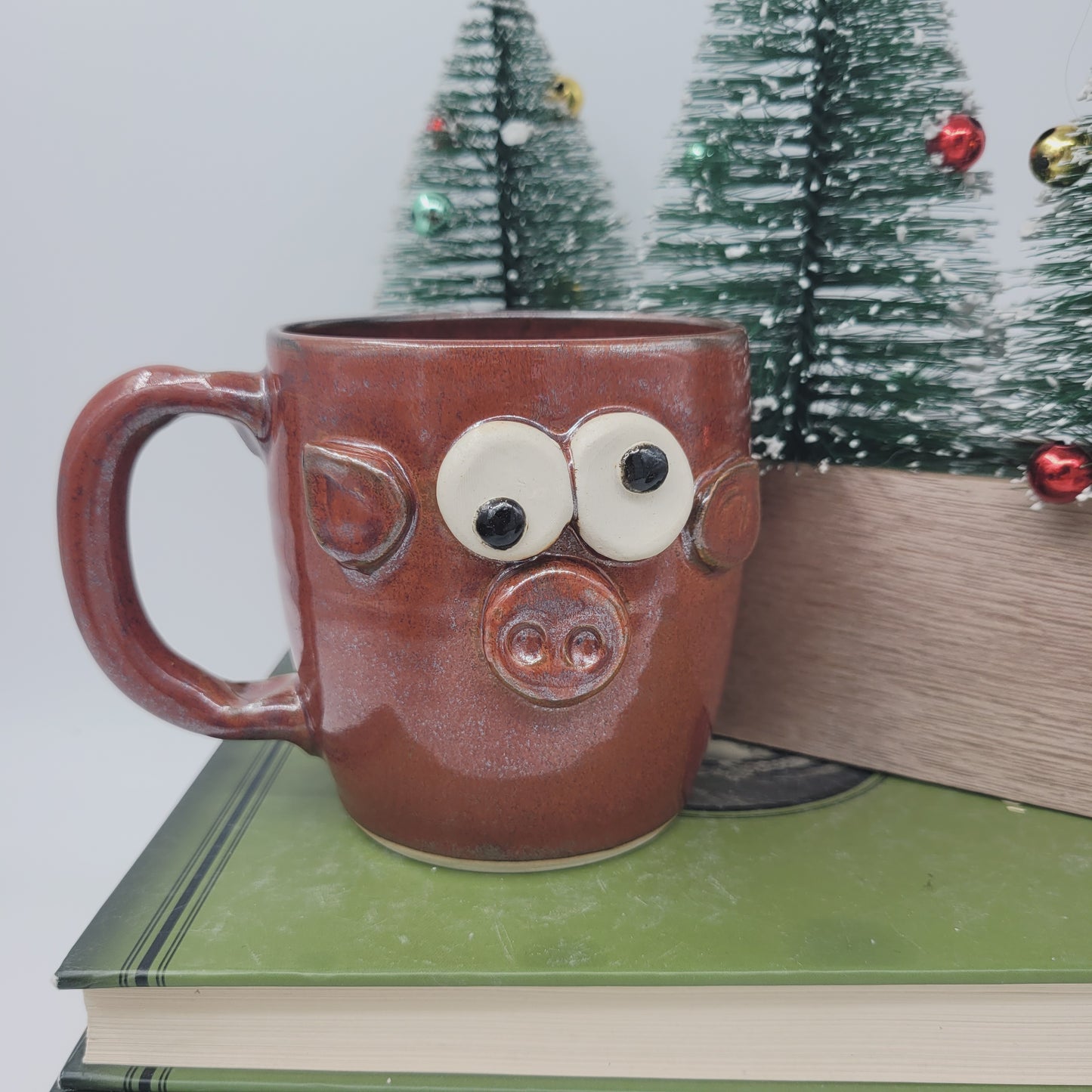 Red Pig Face Pottery Mug | Microwave Dishwasher Safe Stoneware Pottery | Farmhouse Barn Life
