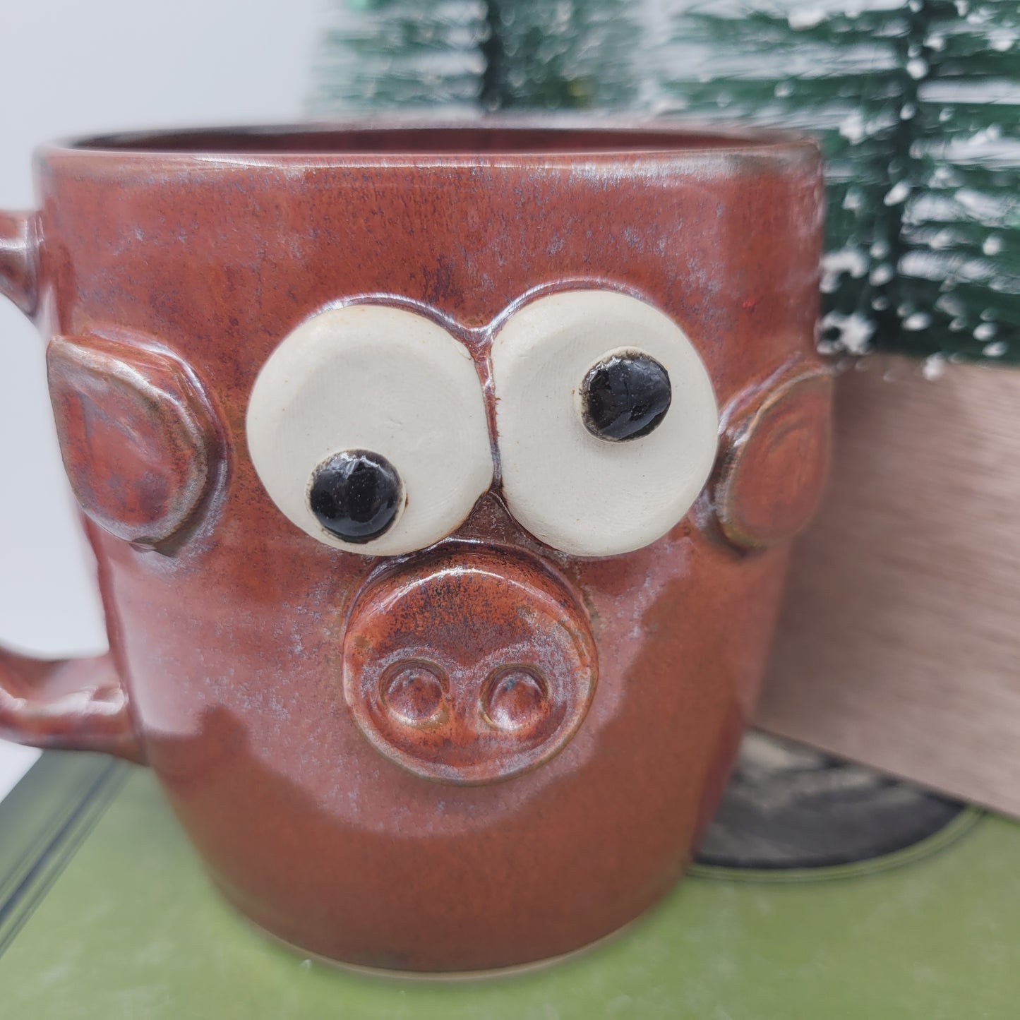 Red Pig Face Pottery Mug | Microwave Dishwasher Safe Stoneware Pottery | Farmhouse Barn Life