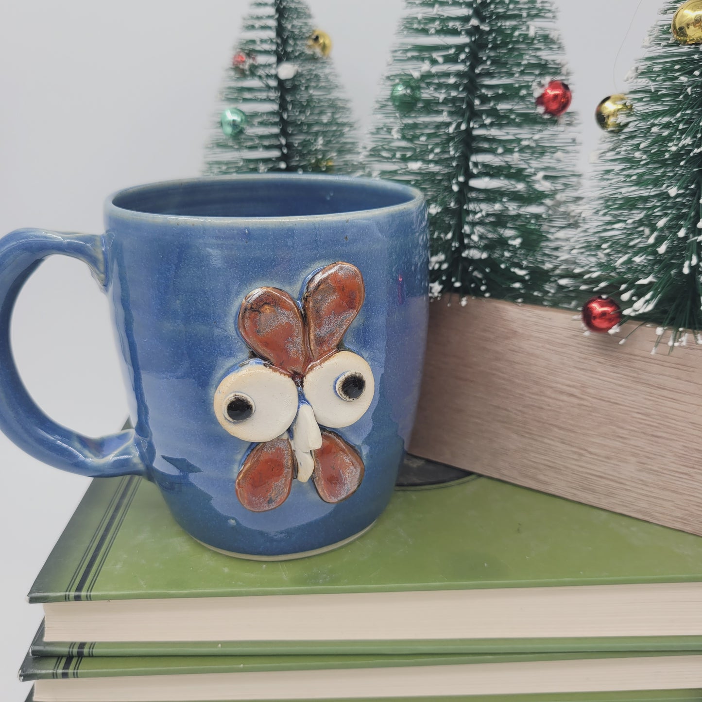 Pottery Chicken Mug | Blue | Extra Large | Cute Country Coffee Cup | Funny Farmhouse Rooster Hen Collector.