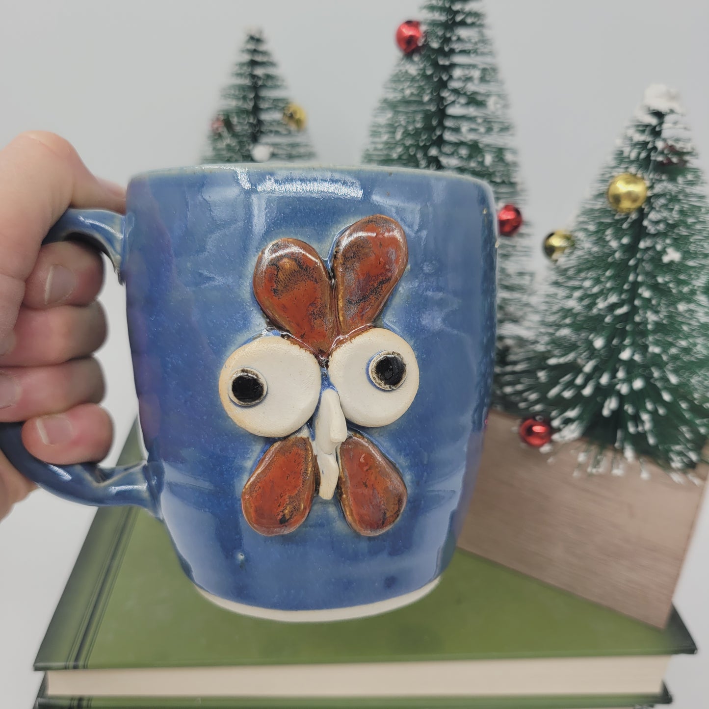 Pottery Chicken Mug | Blue | Extra Large | Cute Country Coffee Cup | Funny Farmhouse Rooster Hen Collector.