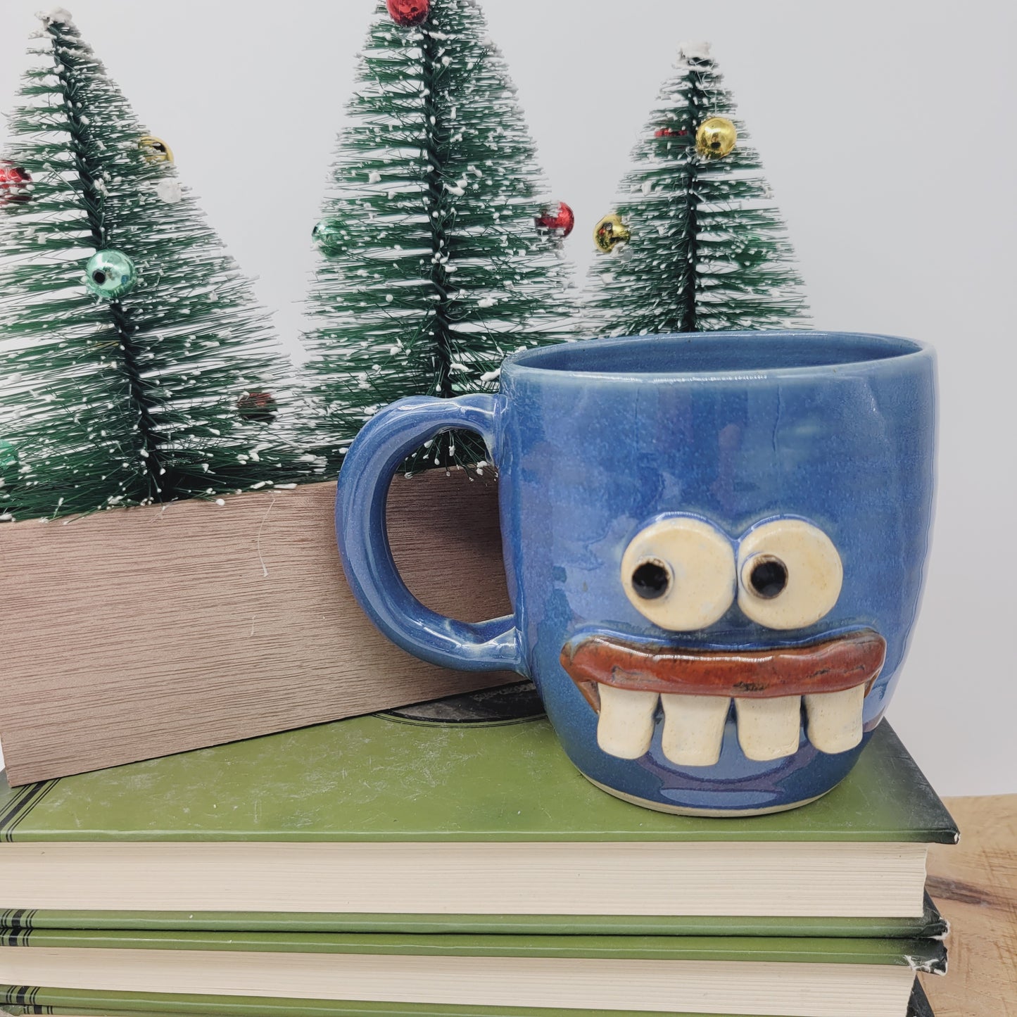 Funny Face Mug in Blue | Handmade Stoneware Pottery | Unique Coffee Cups