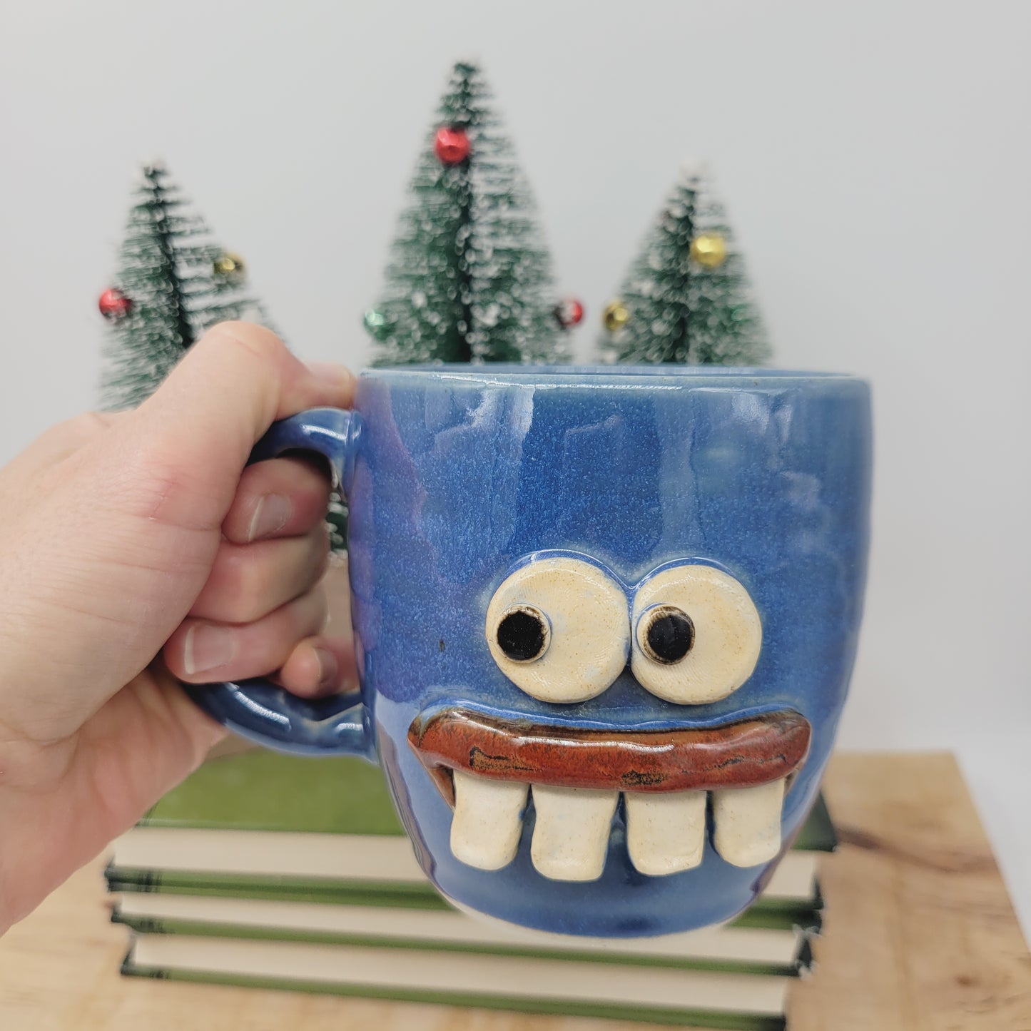 Funny Face Mug in Blue | Handmade Stoneware Pottery | Unique Coffee Cups