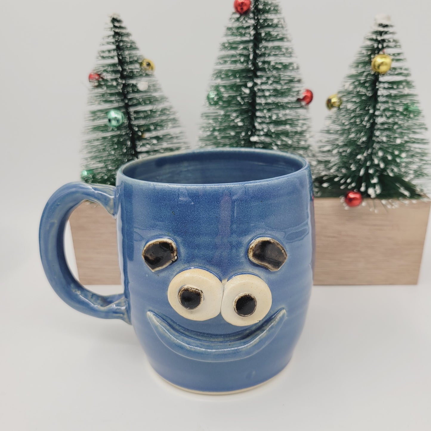 New Parent Coffee Cup | Large 16 Oz | Funny Father Gift Idea for New Dad | Blue Pottery Mug for Him | Happy Smiley Face Ug Chug Nelson Studio