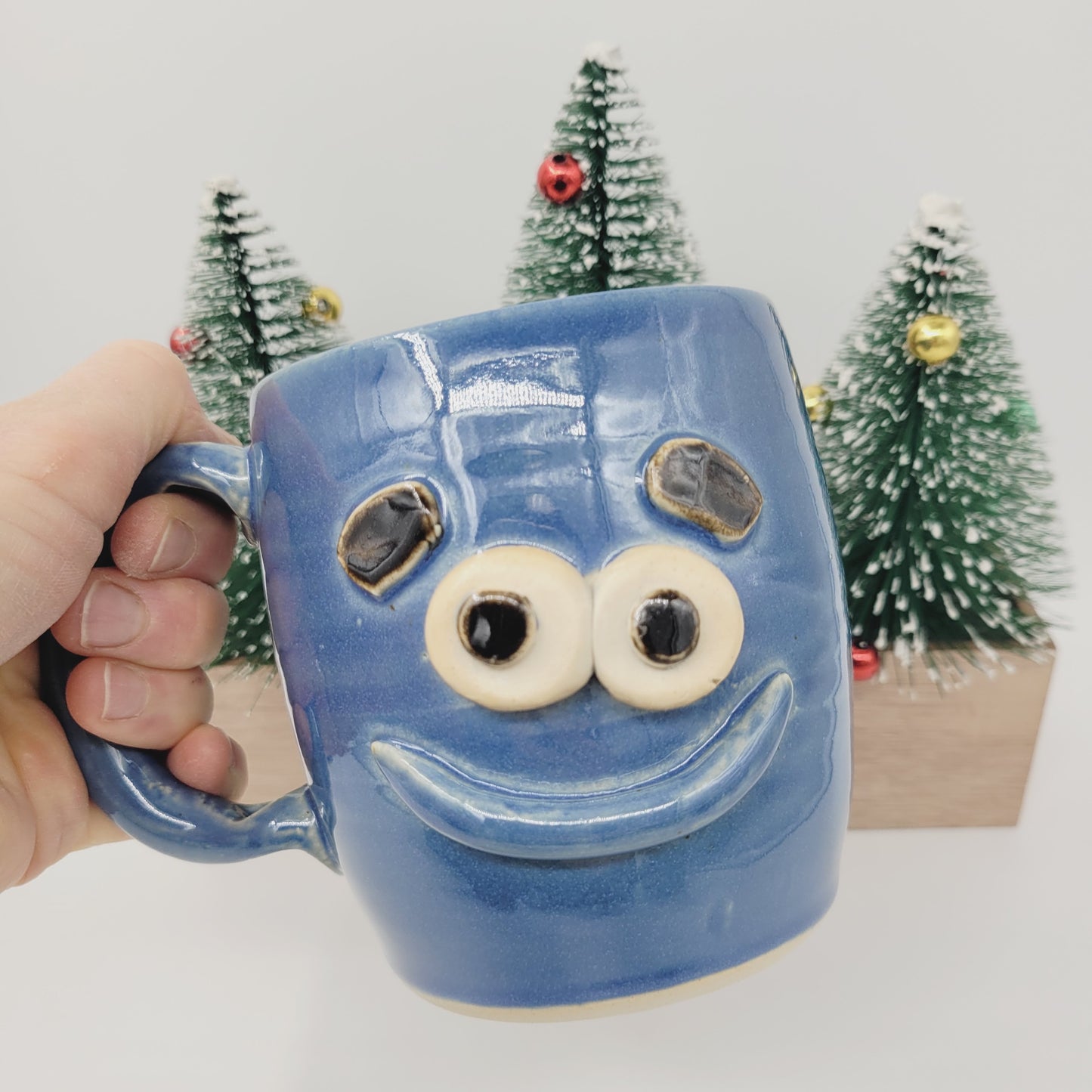 New Parent Coffee Cup | Large 16 Oz | Funny Father Gift Idea for New Dad | Blue Pottery Mug for Him | Happy Smiley Face Ug Chug Nelson Studio