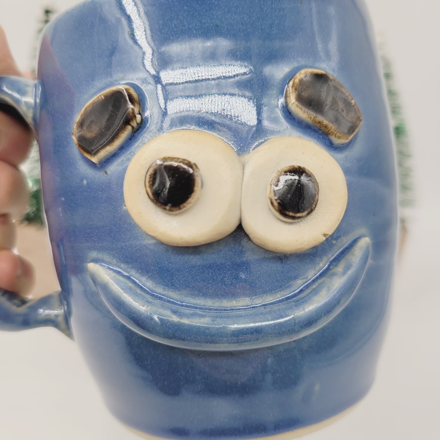New Parent Coffee Cup | Large 16 Oz | Funny Father Gift Idea for New Dad | Blue Pottery Mug for Him | Happy Smiley Face Ug Chug Nelson Studio
