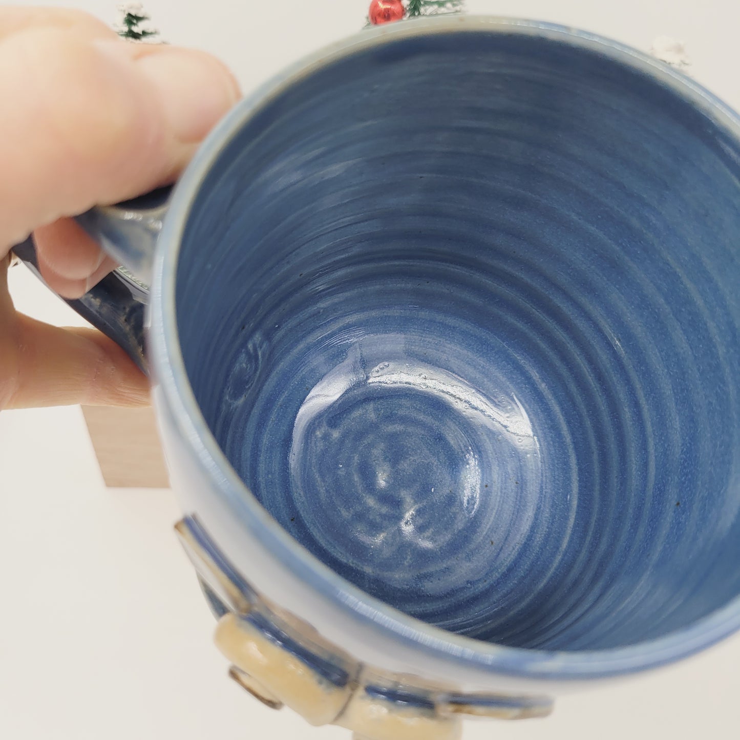 New Parent Coffee Cup | Large 16 Oz | Funny Father Gift Idea for New Dad | Blue Pottery Mug for Him | Happy Smiley Face Ug Chug Nelson Studio