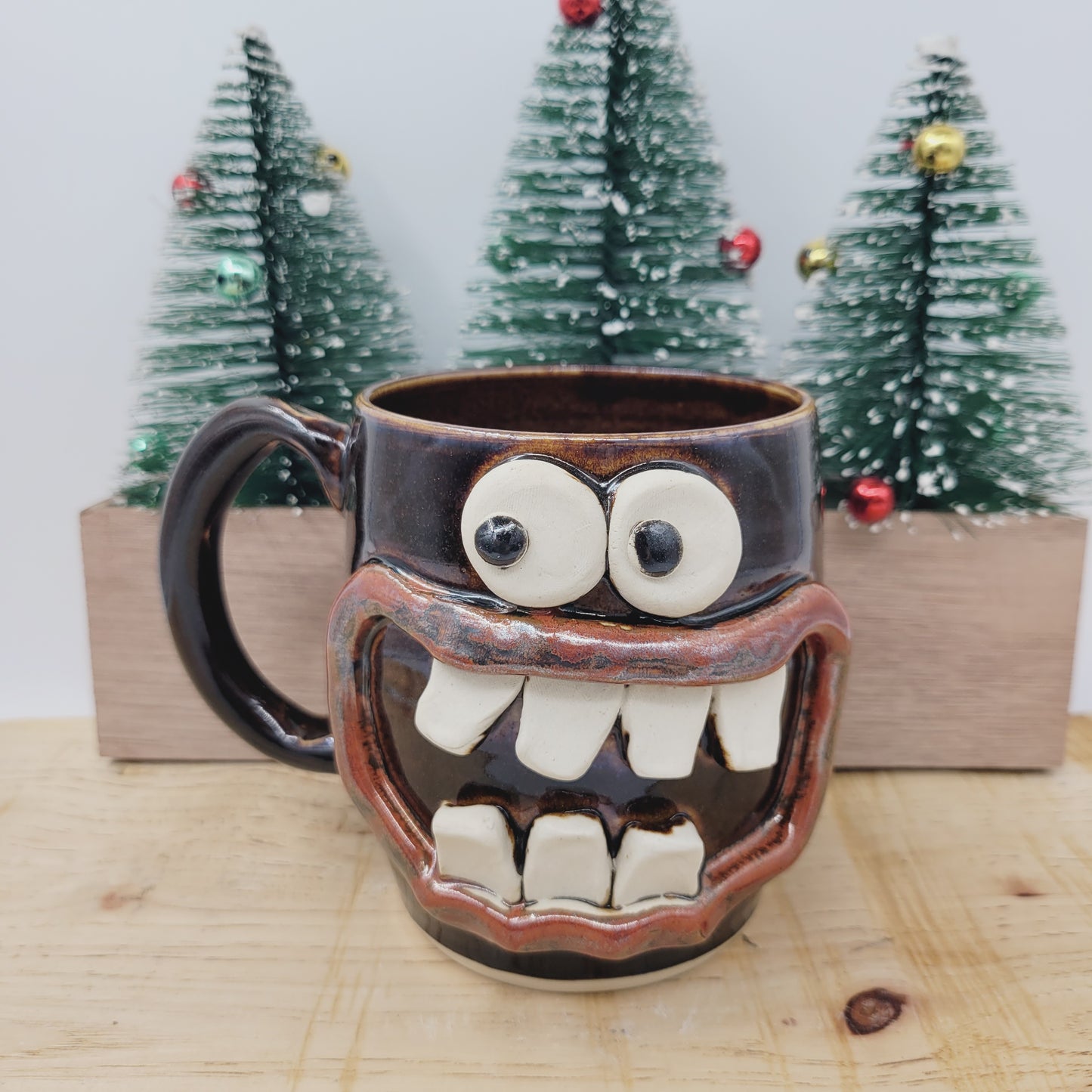 Taco Lover Coffee Cup | Handmade Pottery Face Mug | Funny Man Gift | Ceramic Stoneware | 16 Ounces Large | Chocolate